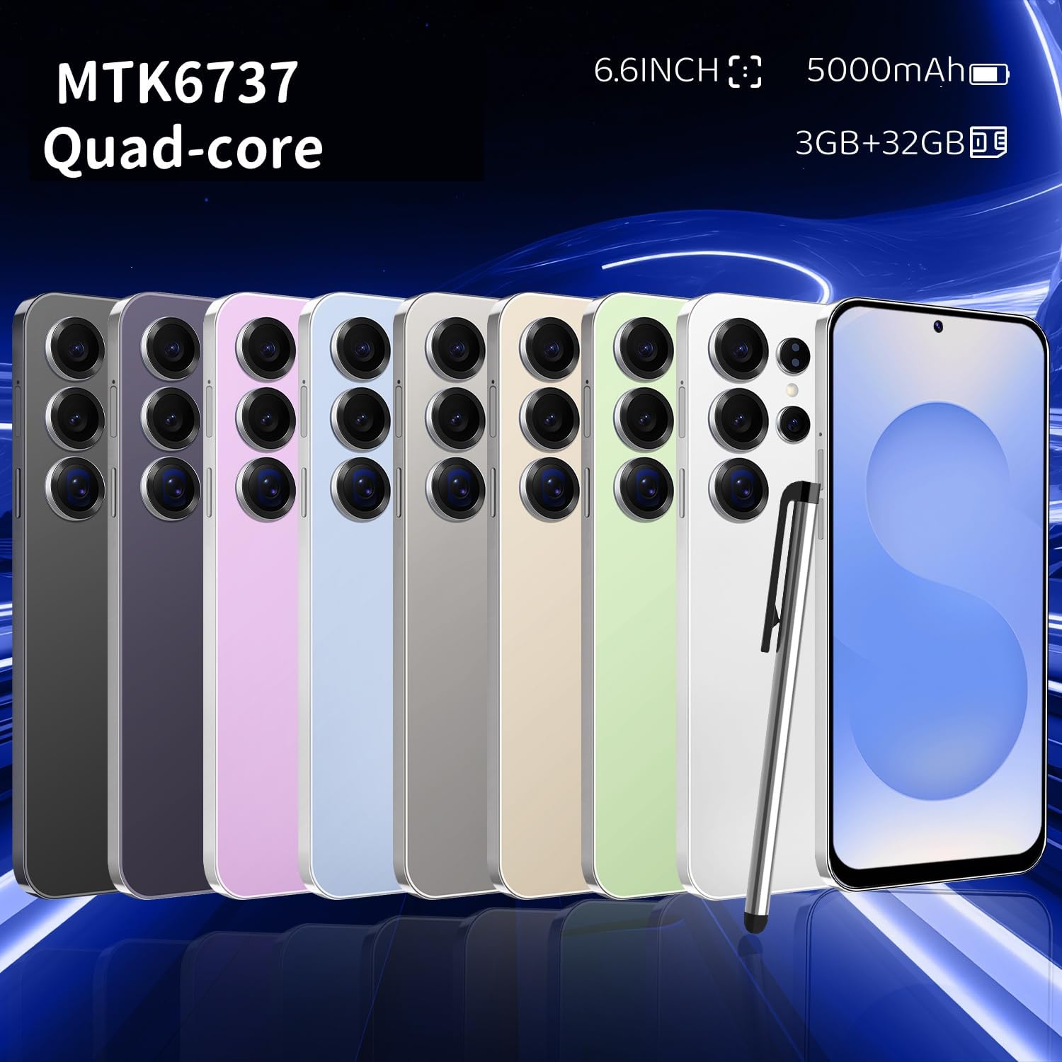 CostMvp S25Ultra Unlocked Smartphone, Android 12.0 Mobile Phones 6.6'' HD+ Screen, 4GB RAM 32GB ROM/256GB SD, 4G Dual SIM Dual Camera, Face ID+WiFi+BT+FM+GPS+OTG (Black)