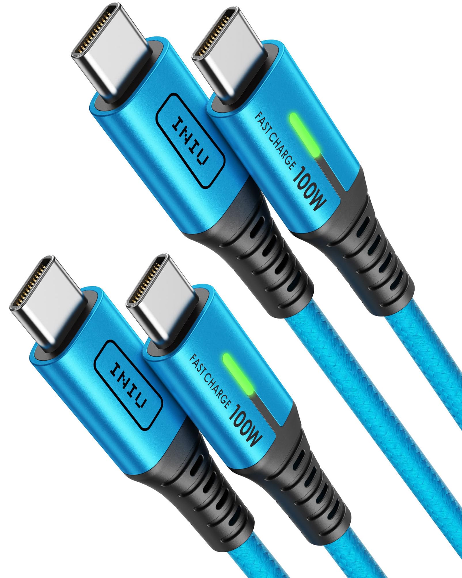 INIU 100W USB-C Cable, [6.6ft, Blue] 2-Pack USB C Cable to USB C Fast Charging Cord, Braided Type C Charger Cable for iPhone 17 16 15 Pro Max Samsung S25 S24 Laptops MacBook iPad Air Switch etc.