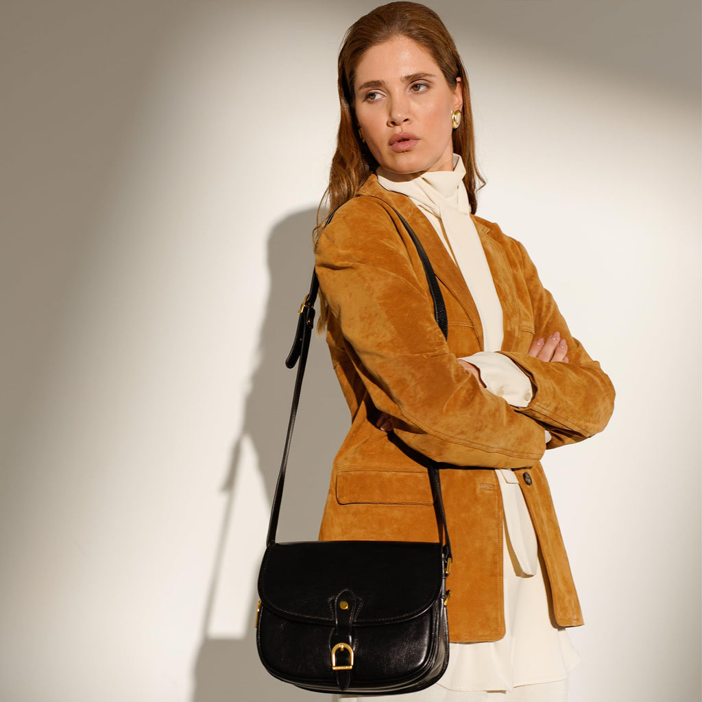 Time Resistance Leather Crossbody Bag for Women - Handbag, Shoulder Bag, Messenger, Purse (Black) - Gift Box Included