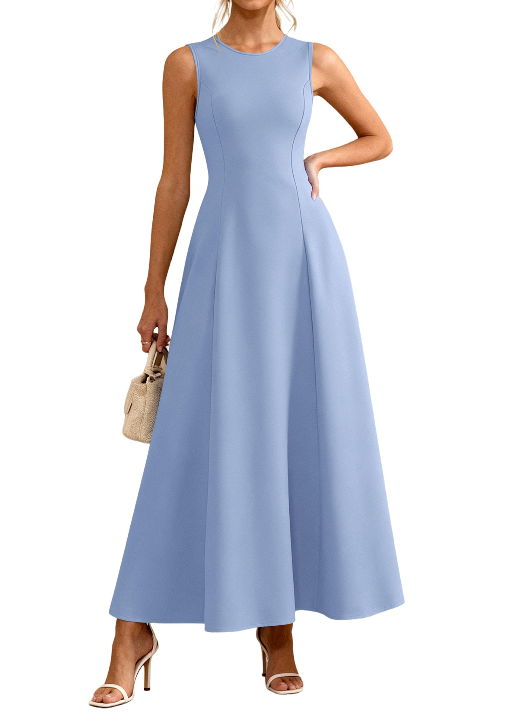 PRETTYGARDEN Women's Maxi Dress Summer Wedding Guest 2026 Spring A Line Long Tank Flowy Modest Sleeveless Cocktail Dresses (Light Blue,X-Large)