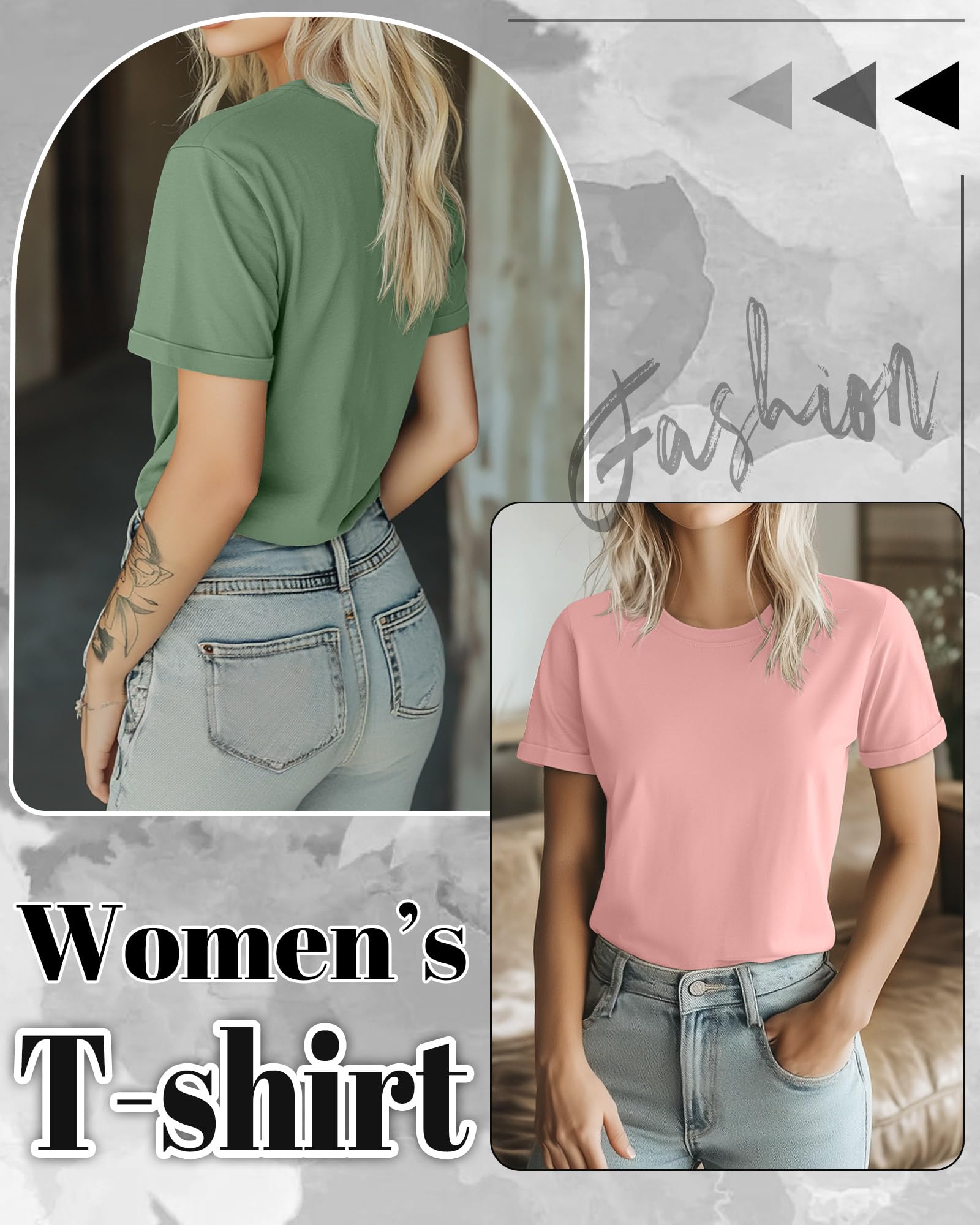 Huukeay 3 Pack Women's Cotton T Shirts Casual Short Sleeve Tunic Tops Crewneck Summer Plain Basic Loose Fit Tee(Haze Blue, Macaron Pink, Light Green,Medium)