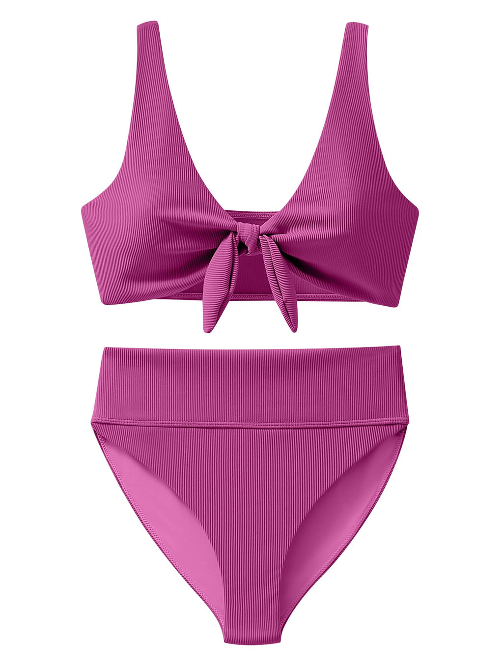 ANRABESS Bikini Sets for Women Summer High Waisted 2 Piece Bathing Suit Ribbed Tie Knot Swimsuit 2026 Beach Vacation Swimwear Hot Pink