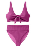 ANRABESS Bikini Sets for Women Summer High Waisted 2 Piece Bathing Suit Ribbed Tie Knot Swimsuit 2026 Beach Vacation Swimwear Hot Pink