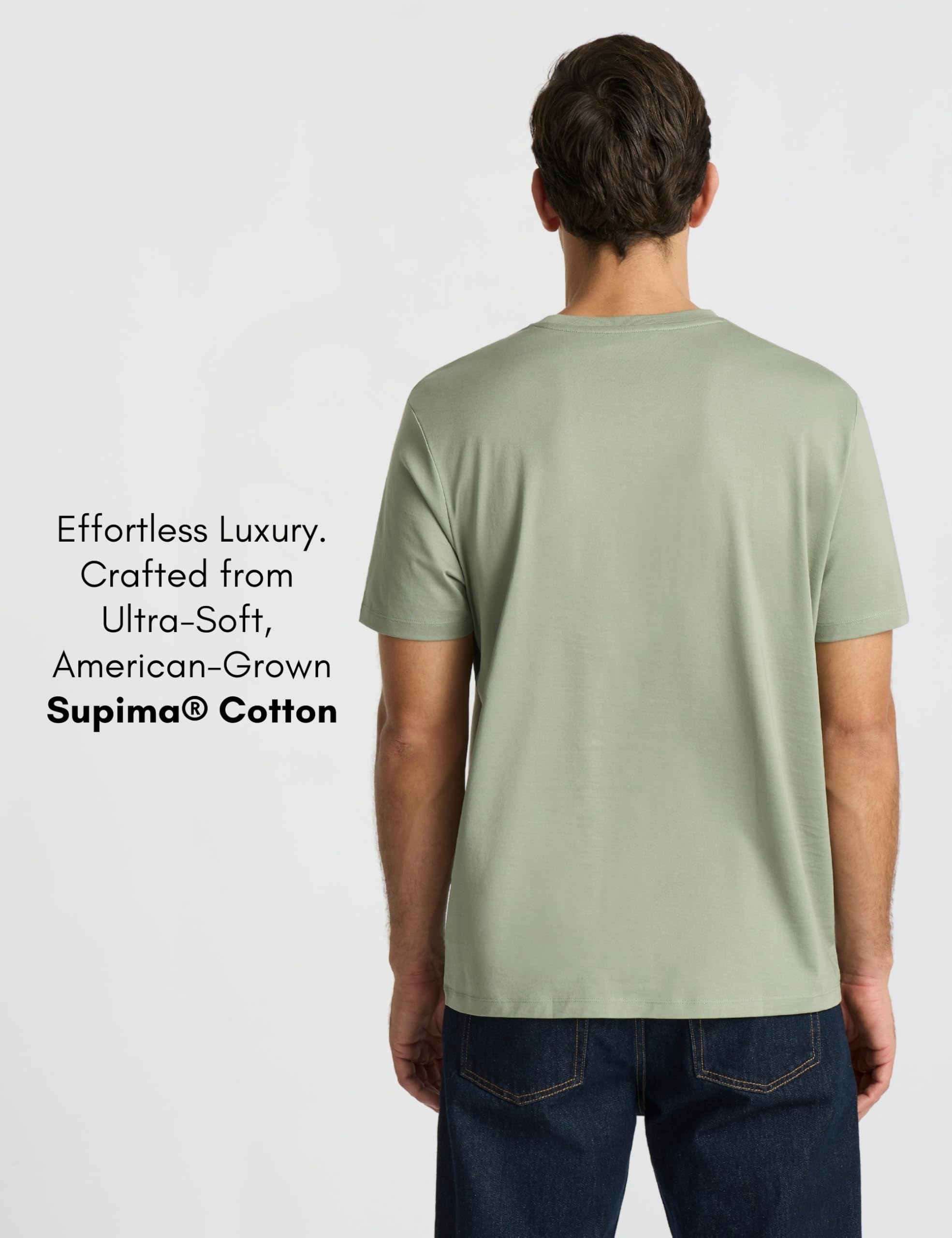 Presics Men’s Supima® Mercerised Cotton T-Shirt - Sage Green - Large – USA-Grown Cotton, Luxury Finish, Crew Neck, Short Sleeve, Structured Fit