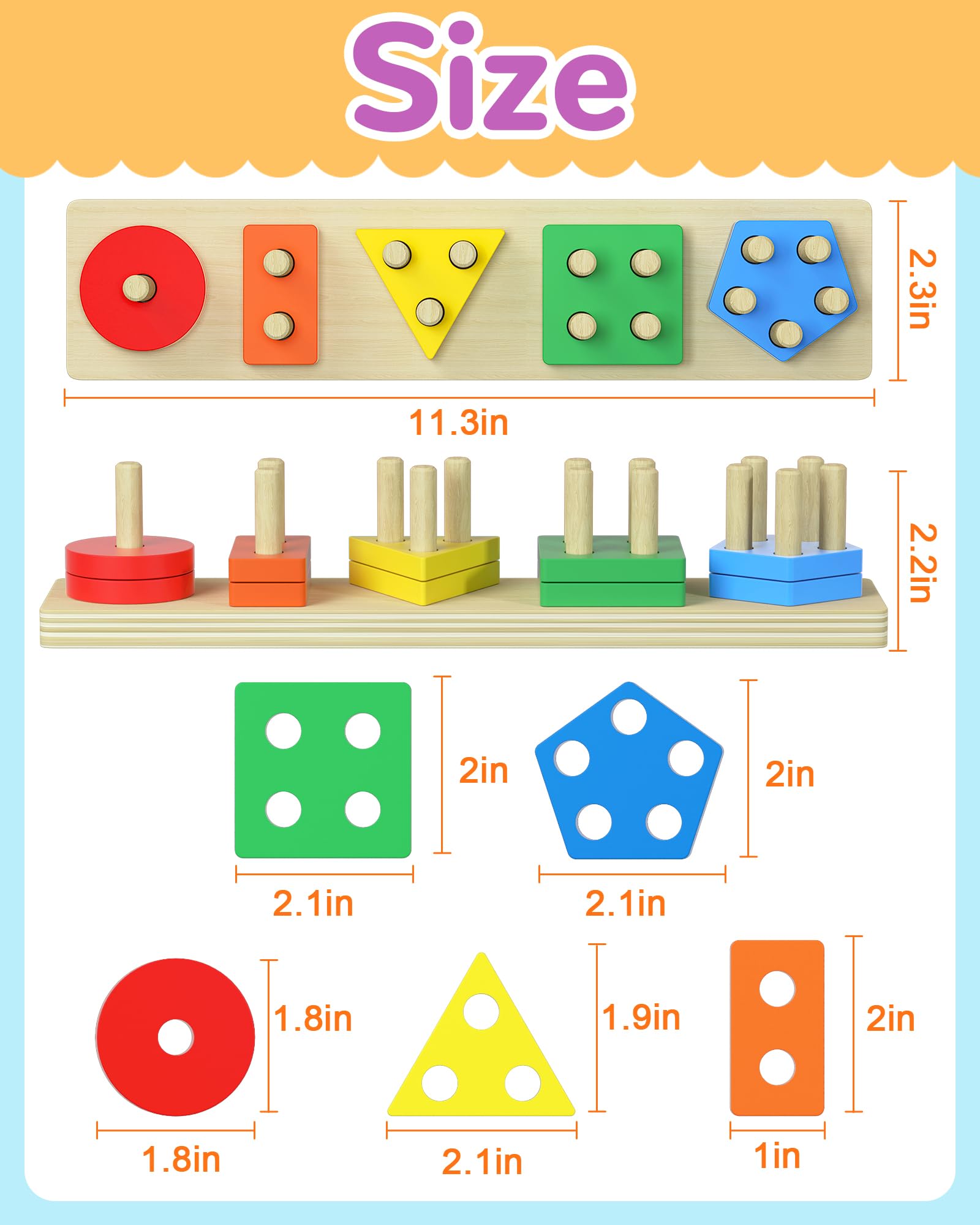 Tonberless Montessori Toys for 1 2 3 Year Old Boy Girl, Toys for Ages 2-4 Toddlers Kids Baby, 1 2 Year Old Birthday Gifts, Wooden Learning Puzzles Easter Basket Stuffers Toys for Toddlers 1-3