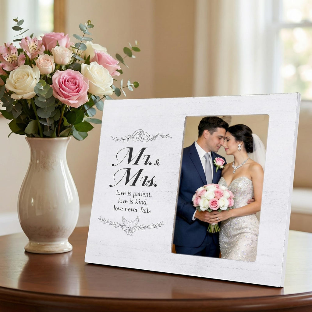 Mr & Mrs Wedding Picture Frames for 4x6inch Photo, Wedding Gifts for Couples 2026 to Celebrate Marriage Photo Frames Gifts for Newlyweds, Personalized Bridal Shower Couples Keepsake Tabletop Home Wall Decor