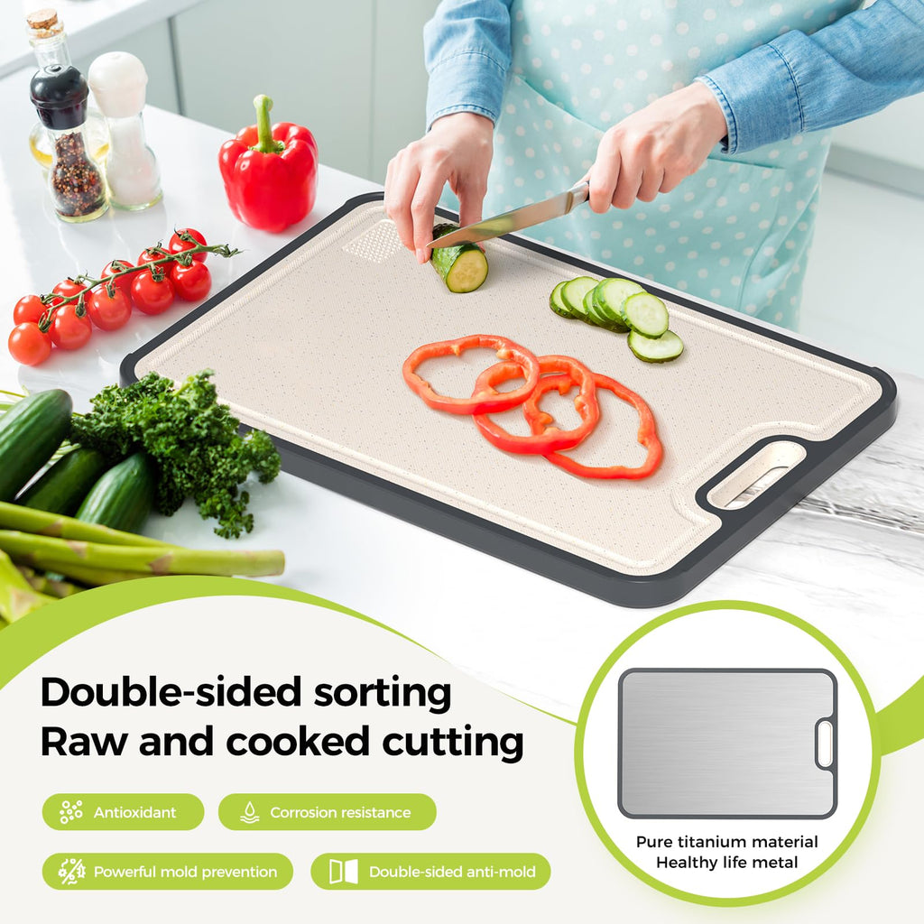 Titanium Cutting Board, Double Sided Food Grade Pure Titanium/PP, Cutting Board for Kitchen, Easy to Clean Large Size [18”*12.5”+15.5”*10.5”+12”*8.5”]