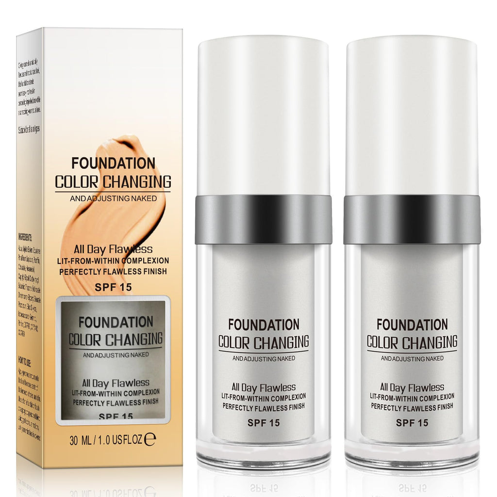 YEUGSCKA Color Changing Foundation, 2 Pack, Liquid, Moisturizing, Sunscreen, 30ml