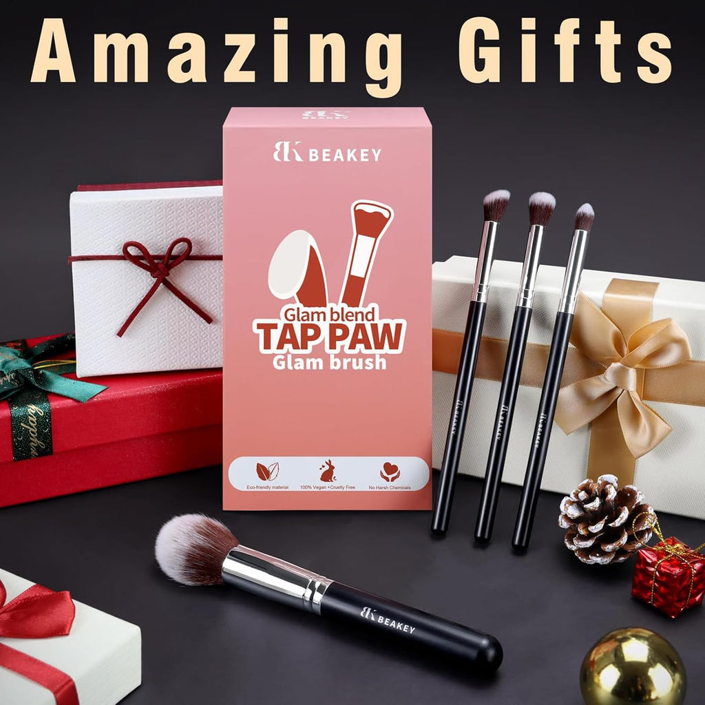 BEAKEY Makeup Brushes Set, Professional Foundation Eyeshadow Concealer Blush Powder Bronzer Applicator, 2 Blender Sponge with Beauty Paper Case,Stocking Stuffers