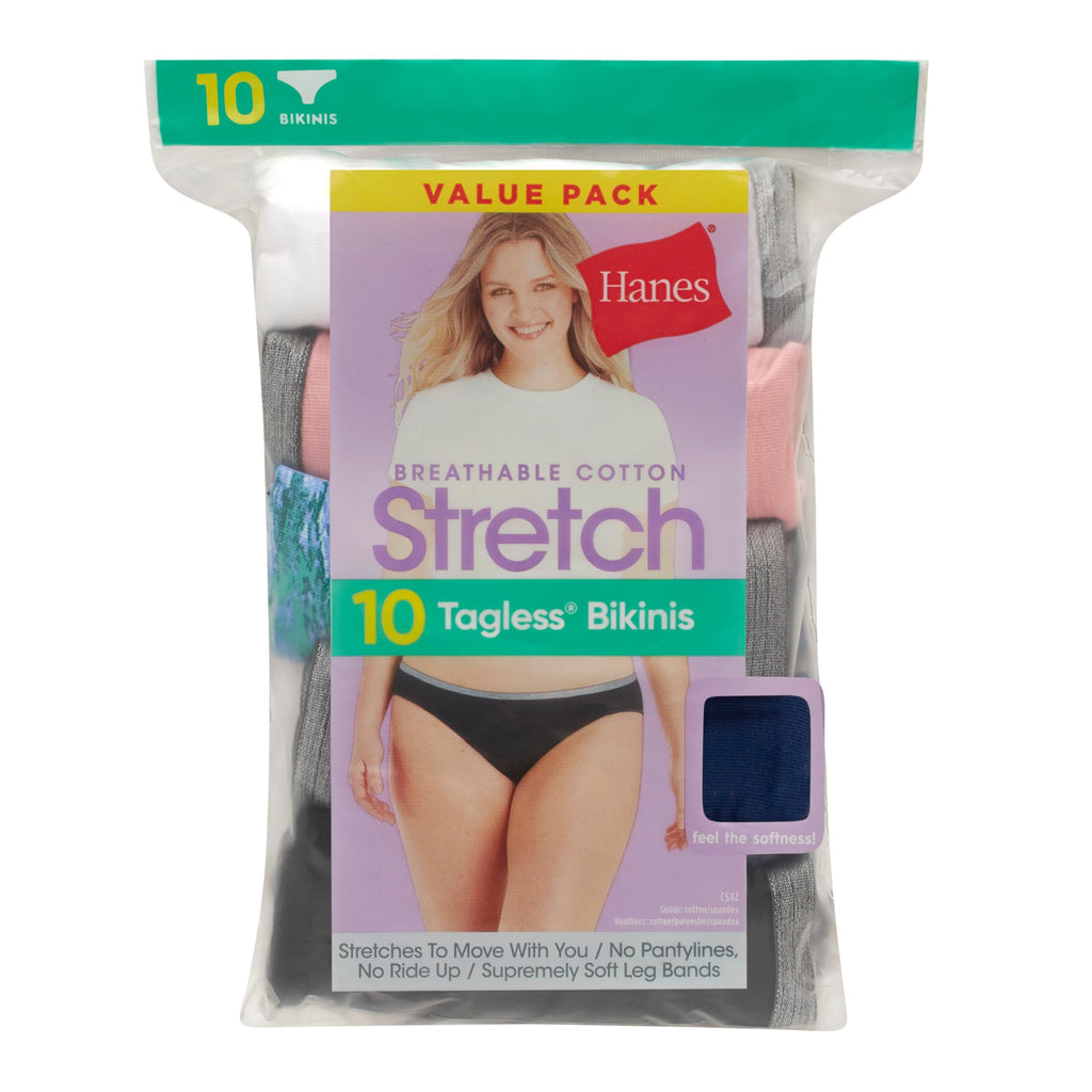 Hanes Women's Breathable Cotton Stretch Bikini, 10 Pack, Assorted 1, 9