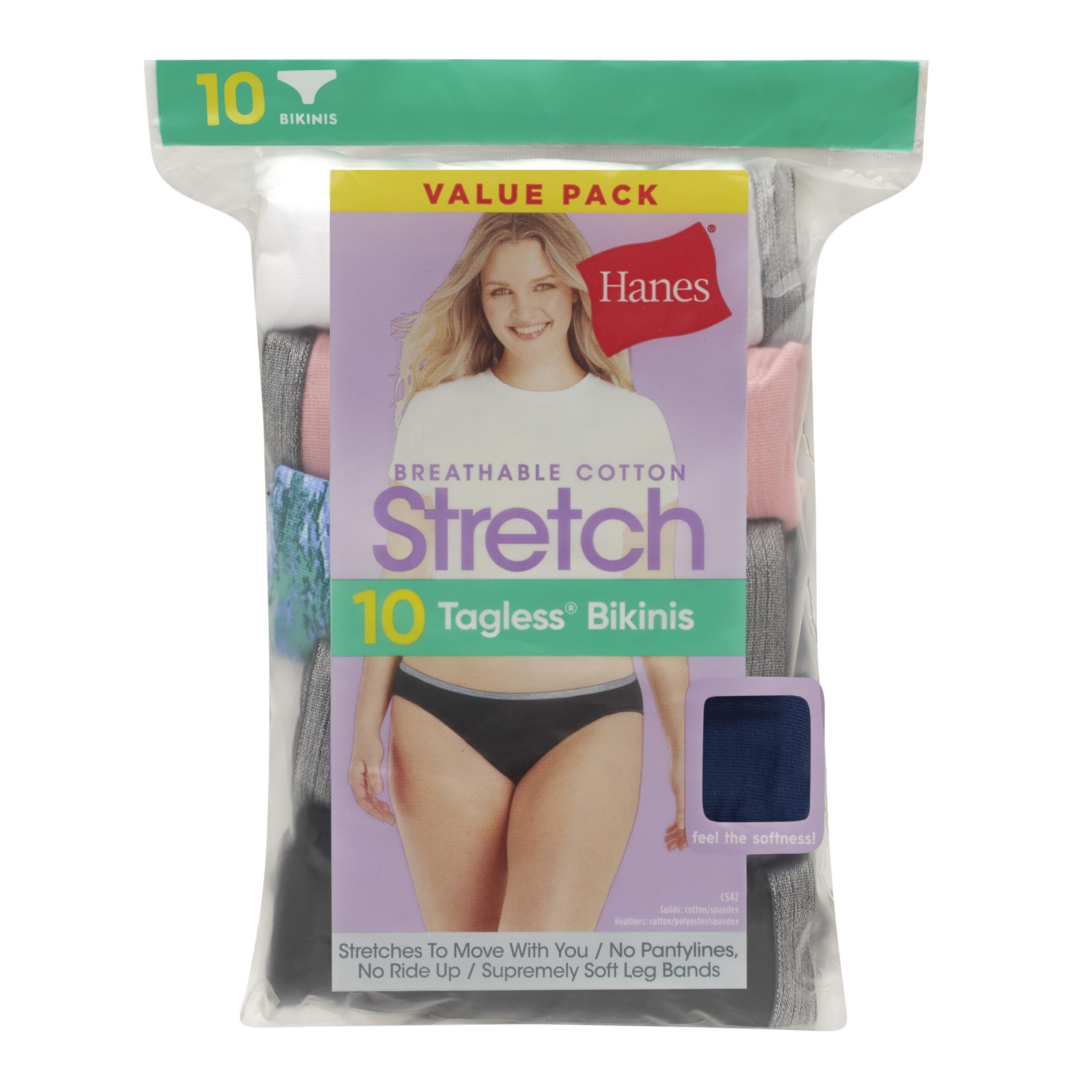 Hanes Women's Breathable Cotton Stretch Bikini, 10 Pack, Assorted 1, 9