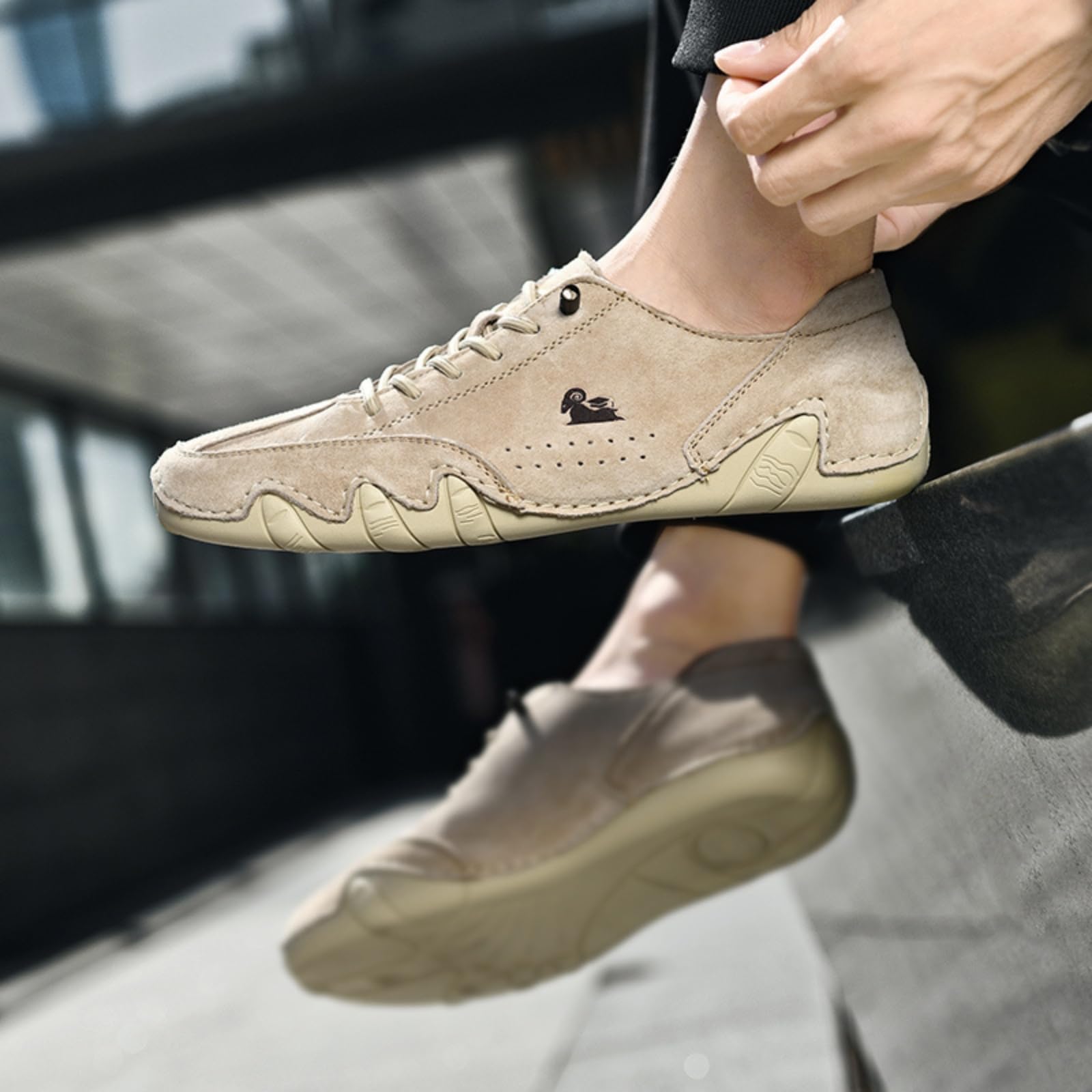 OJPO Driving Shoes for Men Casual Slip Ons Mens Fashion Shoes Comfort Handmade Chukka Dress Casual Shoes size12.5(Wide) Khaki