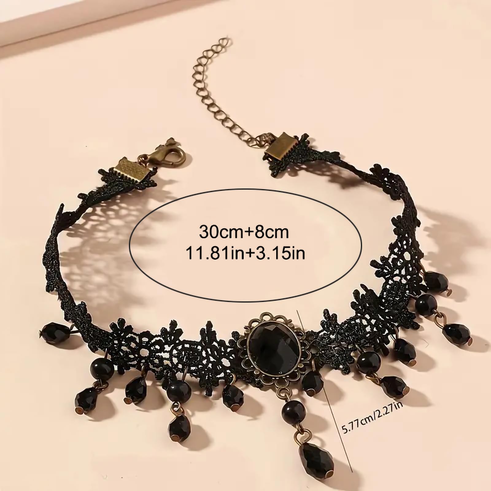 Fesciory Black Necklaces for Women, Adjustable Layered Velvet Leather Lace Collar Necklace, Goth Jewelry Gifts. (Black Crystal)