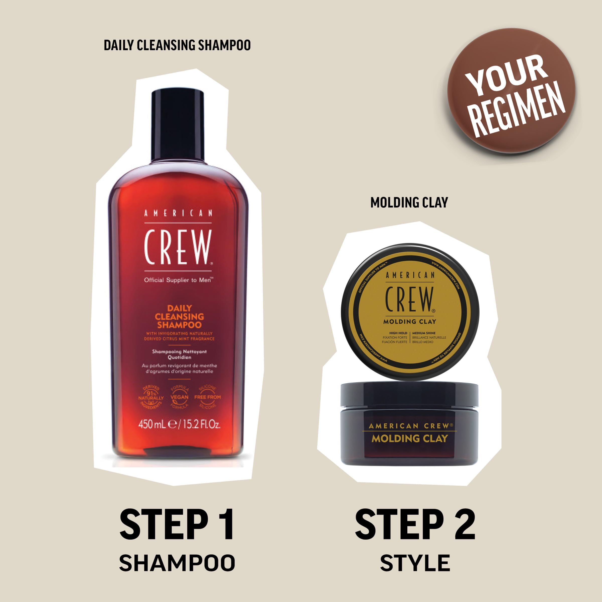 American Crew Men's Hair Molding Clay, Like Styling Gel with Strong Hold & Medium Shine, 3 oz