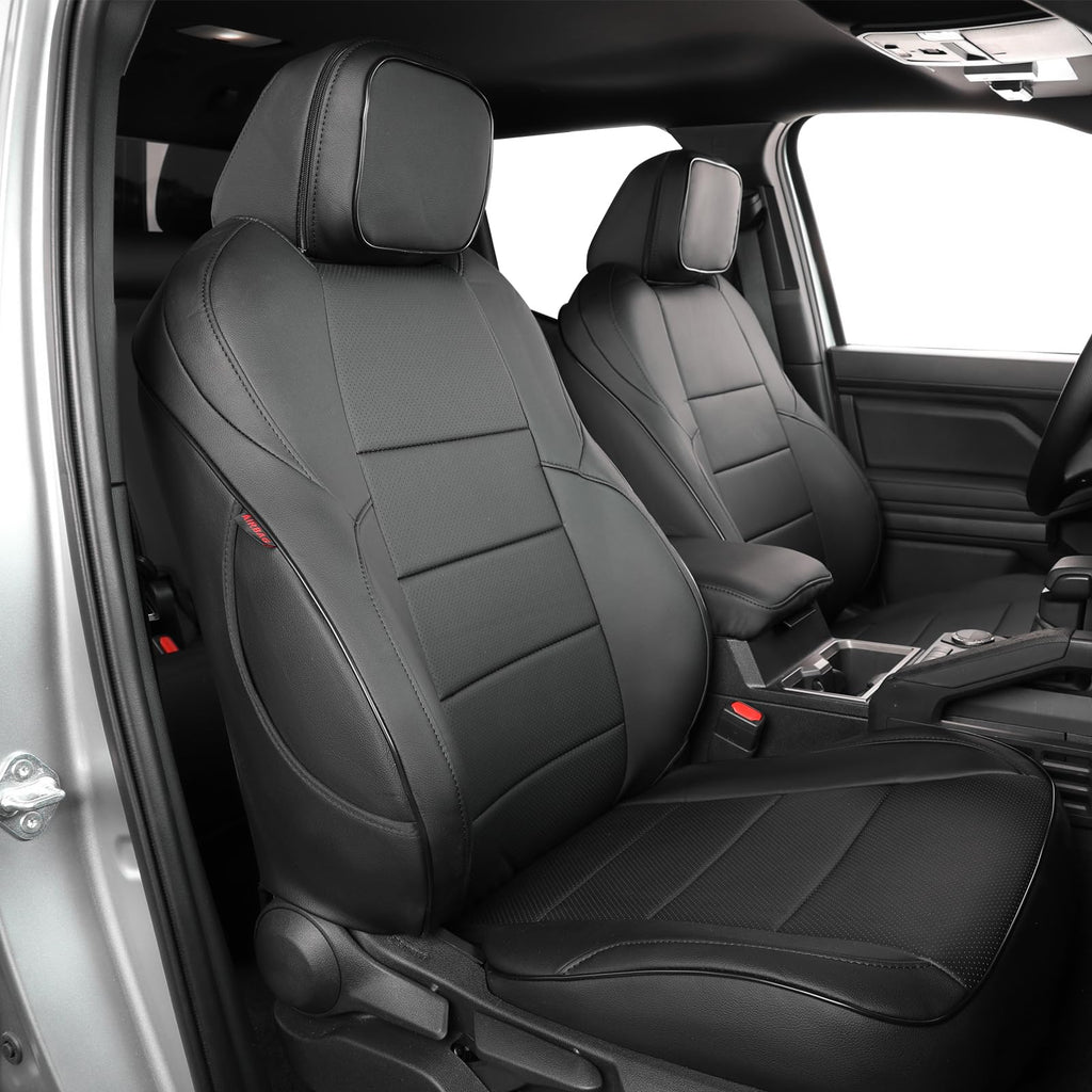 EKR Custom Fit Tacoma Car Seat Covers for Select Toyota Tacoma (Petrol) 2024 2025 2026 Double cab SR,SR5,TRD Sport,TRD Off-Road,Limited -Full Set,Leather(Black)
