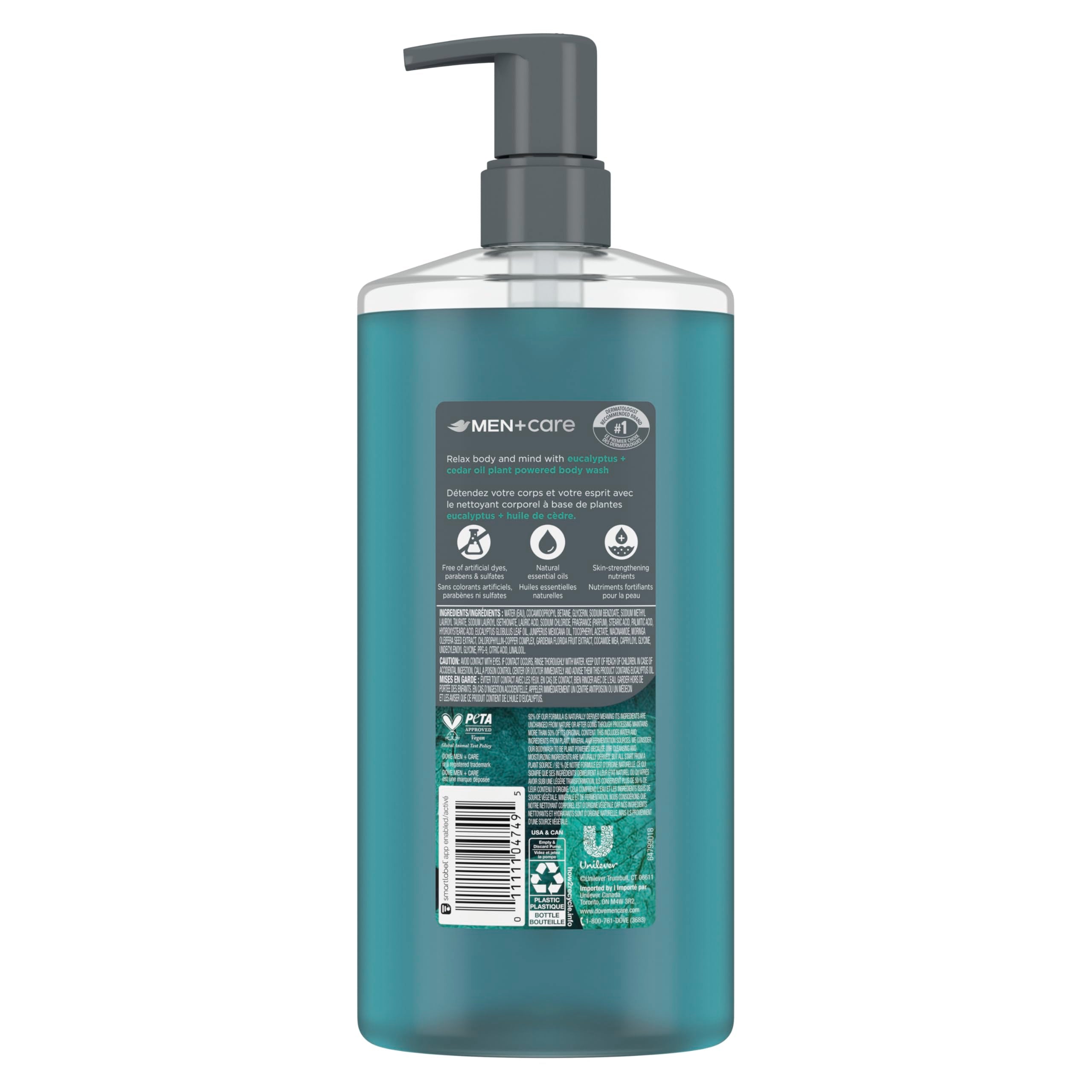 DOVE MEN + CARE Body Wash Eucalyptus & Cedar Oil Plant-Based Moisturizing Body Wash for Men, 26oz