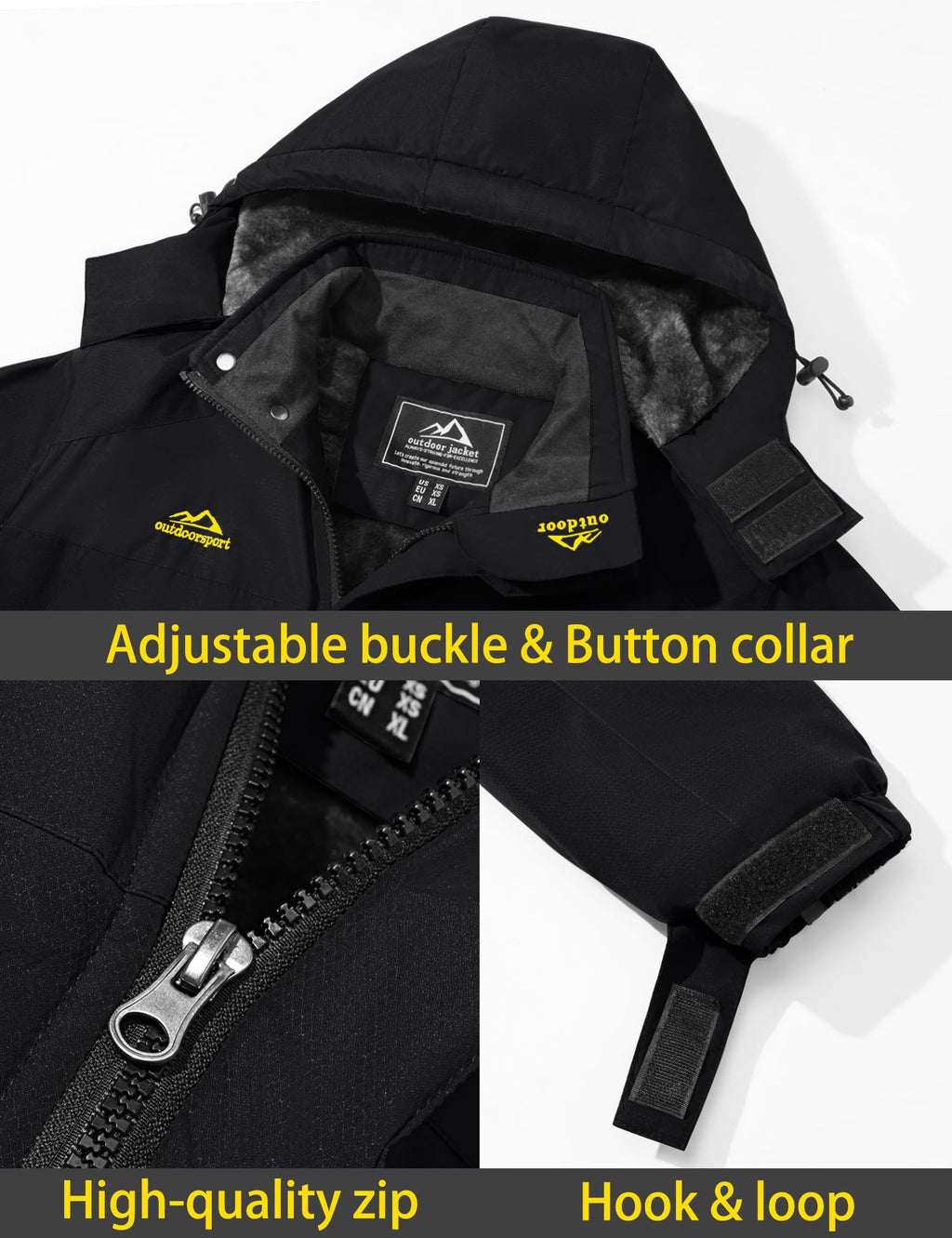 TACVASEN Men's Winter Ski Jacket Waterproof Snow Coats Snowboard Fleece Lining Jacket Warm Parka with Hooded Black M