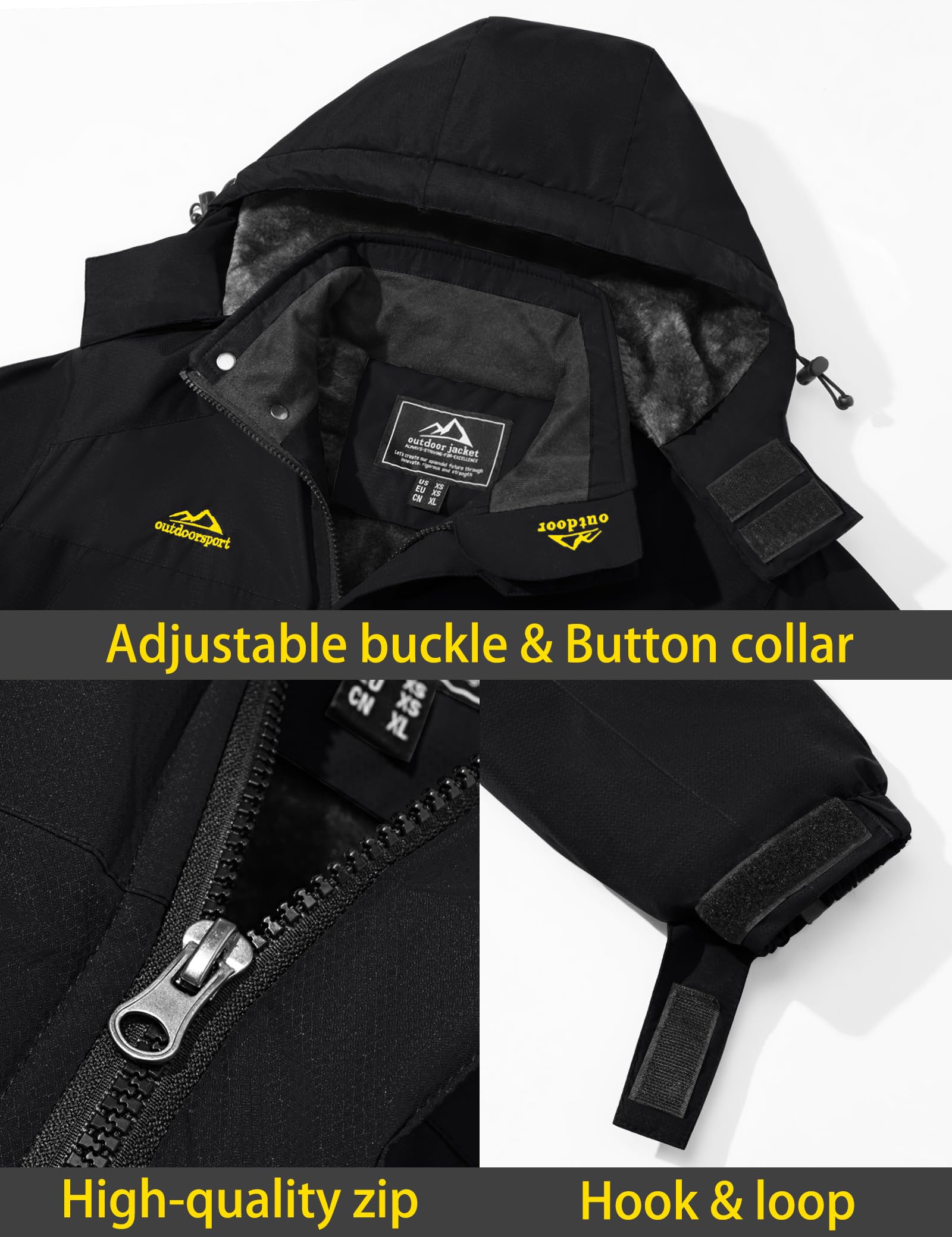 TACVASEN Men's Winter Ski Jacket Waterproof Snow Coats Snowboard Fleece Lining Jacket Warm Parka with Hooded Black L
