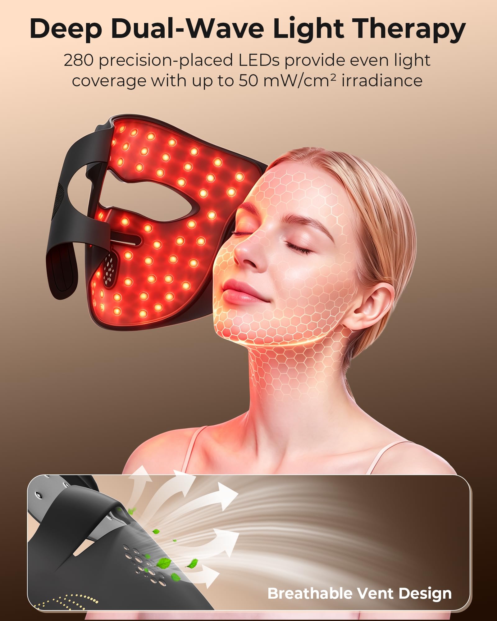CONLWIN 4D Cordless Red Light Therapy Mask for Face, 9 Modes with 850nm NIR