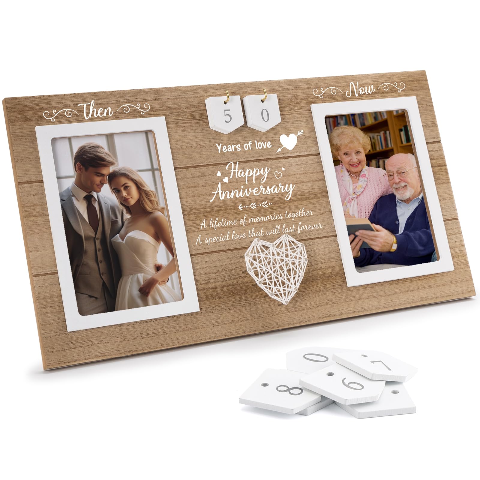 Calibron Then & Now Anniversary Wedding Gifts for Couples, Anniversary Birthday Gifts for Hers/Him, 1-99 Years Double Picture Frame, Anniversaries for Parents Women Men Photo Frame Holds 2pcs 4x6 Pictures