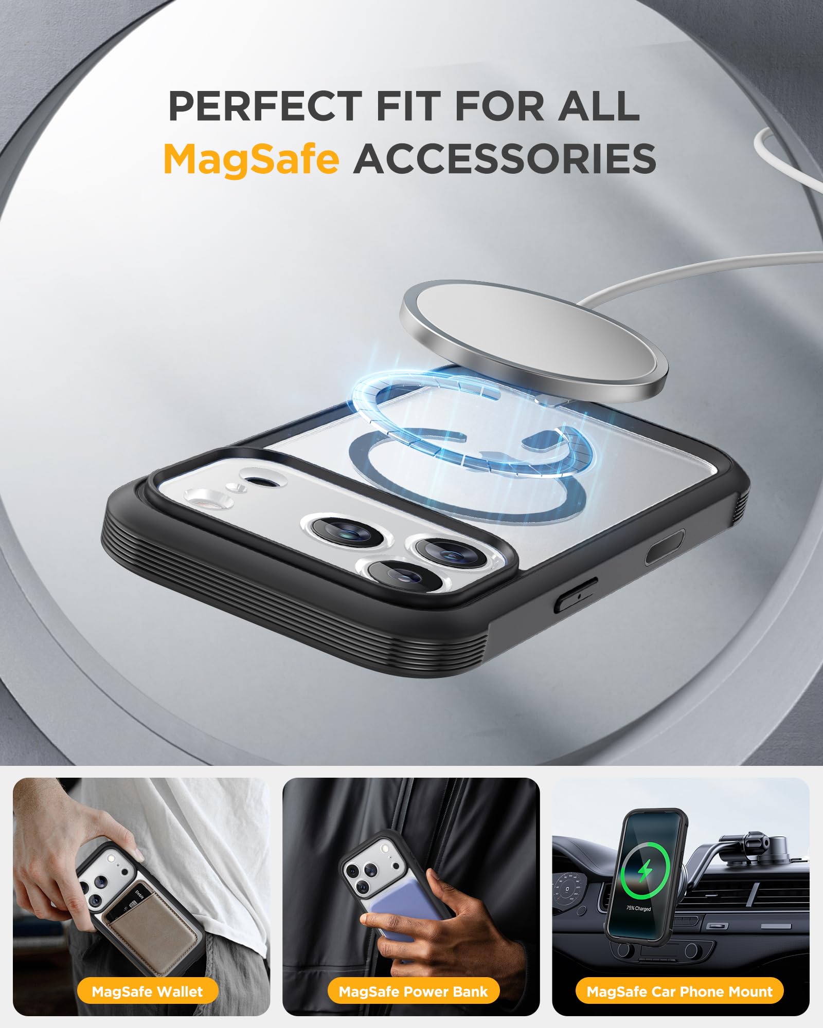 Miracase for iPhone 17 Pro Max Case 6.9" Full-Body Phone Case with Built-in Glass Screen Protector& Full Camera Protector, Camera Control [Magnetic with MagSafe] Drop Proof 17 ProMax Cover, Black