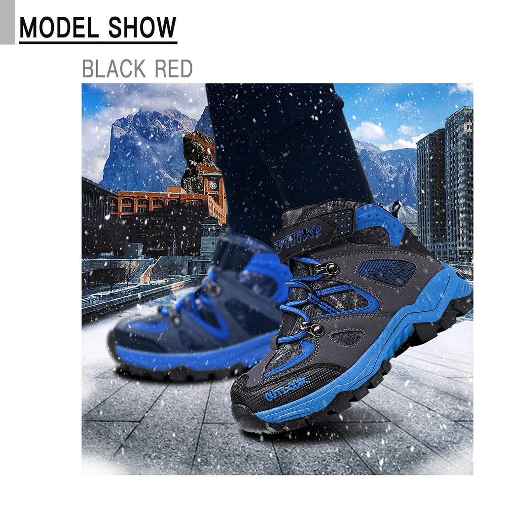 Littleplum Boys Snow Boots Winter Waterproof Antiskid Boots Hiking Outdoor Shoes for Kids(Toddler/Little Kid/Big Kid) Black Blue Big Kid Size 5.5