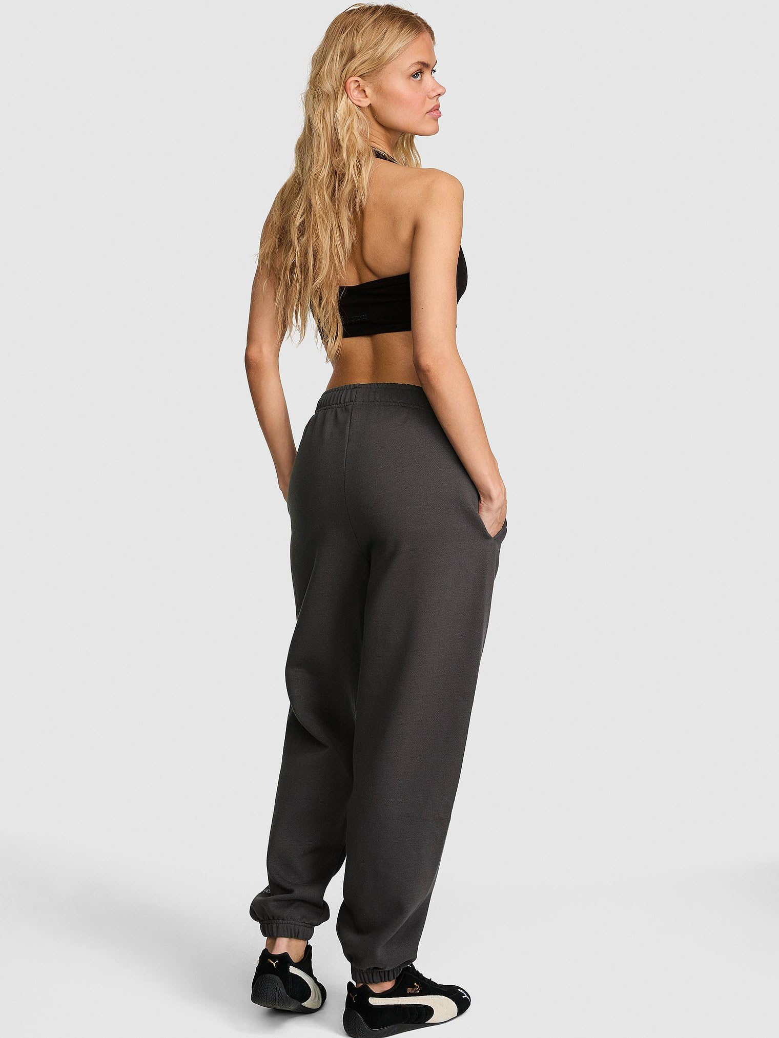 Victoria's Secret Pink Women's Campus Fleece Sweatpants,Coal, (M)