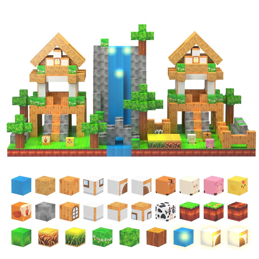 Magnetic Blocks - 138 PCS Building Blocks Set with 3 Light-Up Blocks, STEM Construction Cubes Toys for Kids 4-8, Toddler Sensory Stacking Toys, Christmas Birthday Gift for Boys and Girls Ages 3+