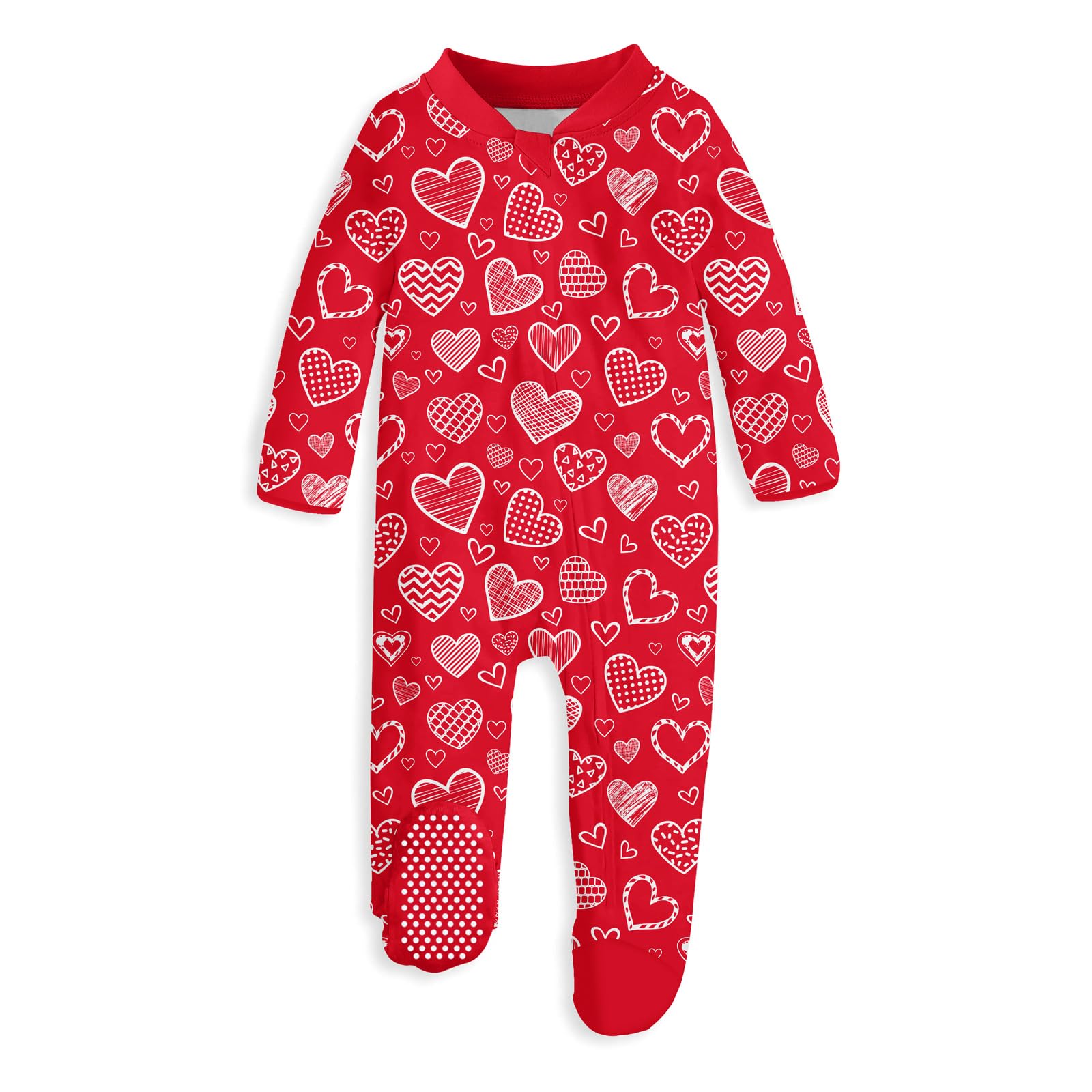 UNIFACO Baby Girl Valentines Outfit 0-3 Months Long Sleeve Pajamas Infant Zipper Sleeper with Mitten Cuff