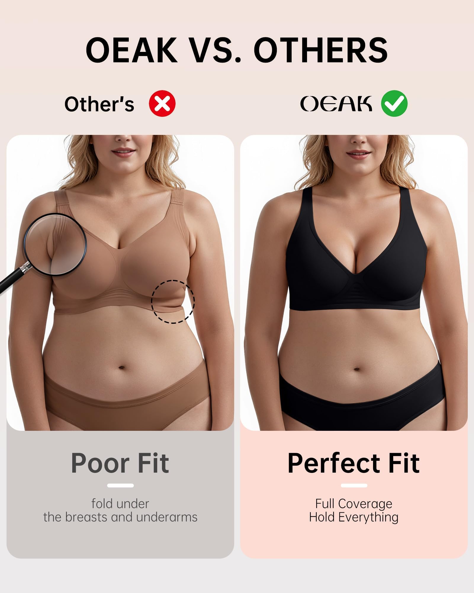 OEAK Womens Deep V Bras Wireless Comfortable Bra Supportive No Underwire Bras Tshirt Push Up Bralettes Plunge Seamless Bra Black M