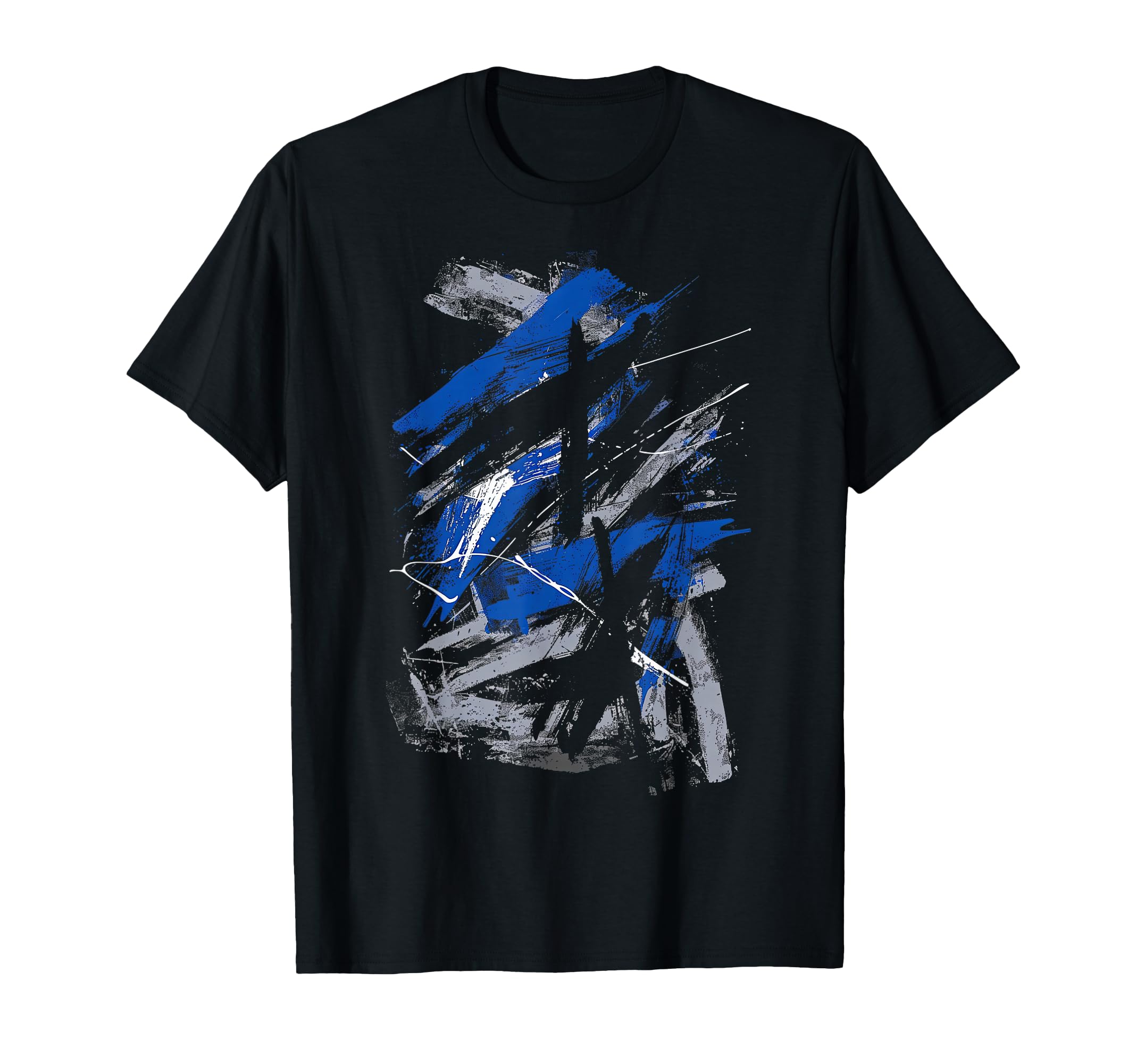 Blue and Black Urban Art Graphic T-Shirt