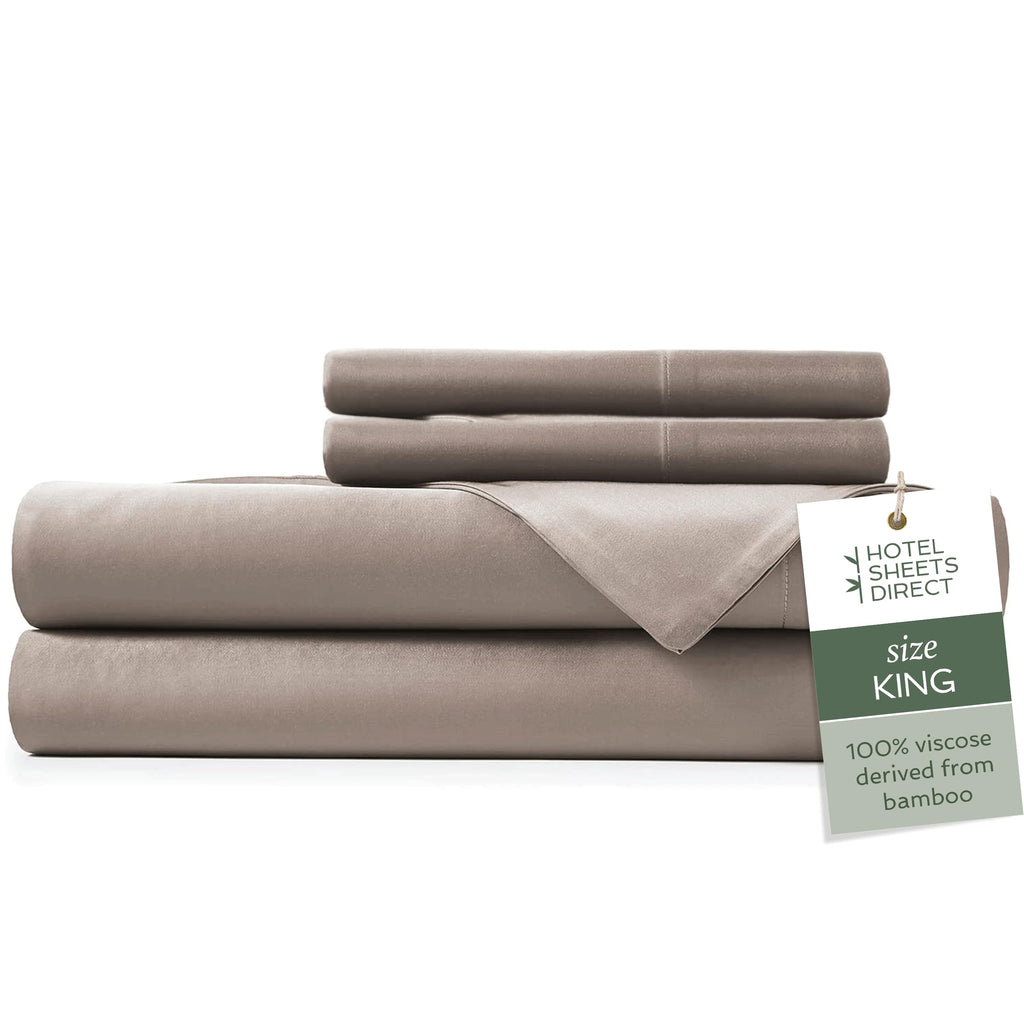 Hotel Sheets Direct 4 Piece Bed Sheet Set King Size, 100% Viscose Derived from Bamboo Sheets Set with 2 Pillowcases, Cooling & Breathable Luxury Bedding, Moisture-Wicking & Silky Soft Texture, Sand