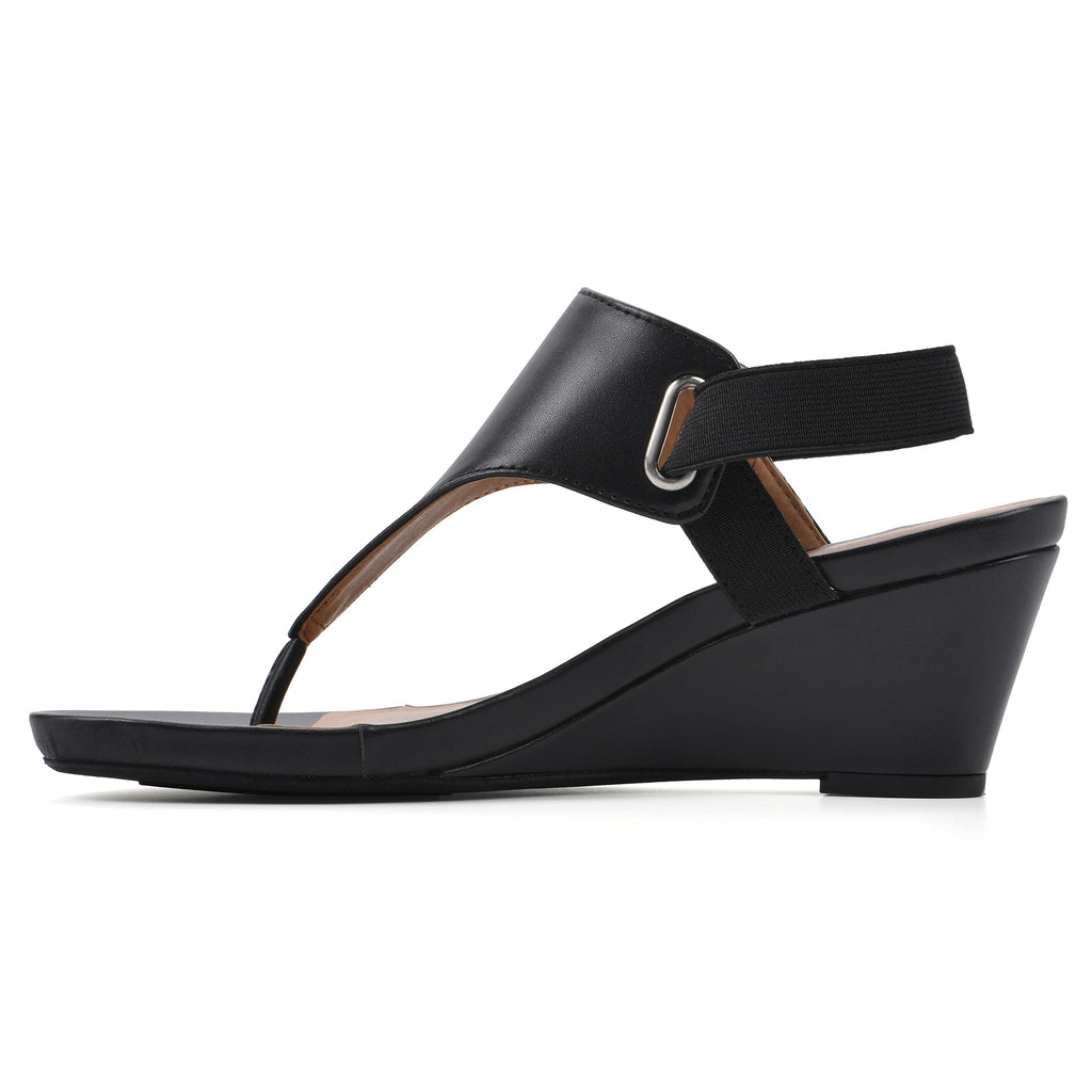 WHITE MOUNTAIN Women's All Dres Wedge Sandal, Black/Smooth, 8 M
