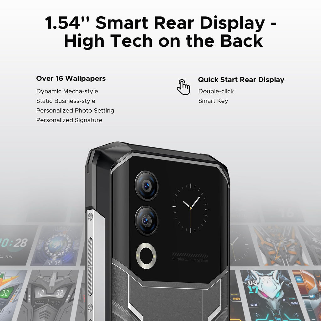 DOOGEE Blade 20 Ultra Rugged Phone Unlocked,32GB+512GB,10300mAh Large Battery Rugged Smartphone with 1.54"IPS Rear Display,6.6"HD+90Hz Android 14,50MP+8MP,IP68/IP69K Waterproof Phones,Face ID/NFC/OTG