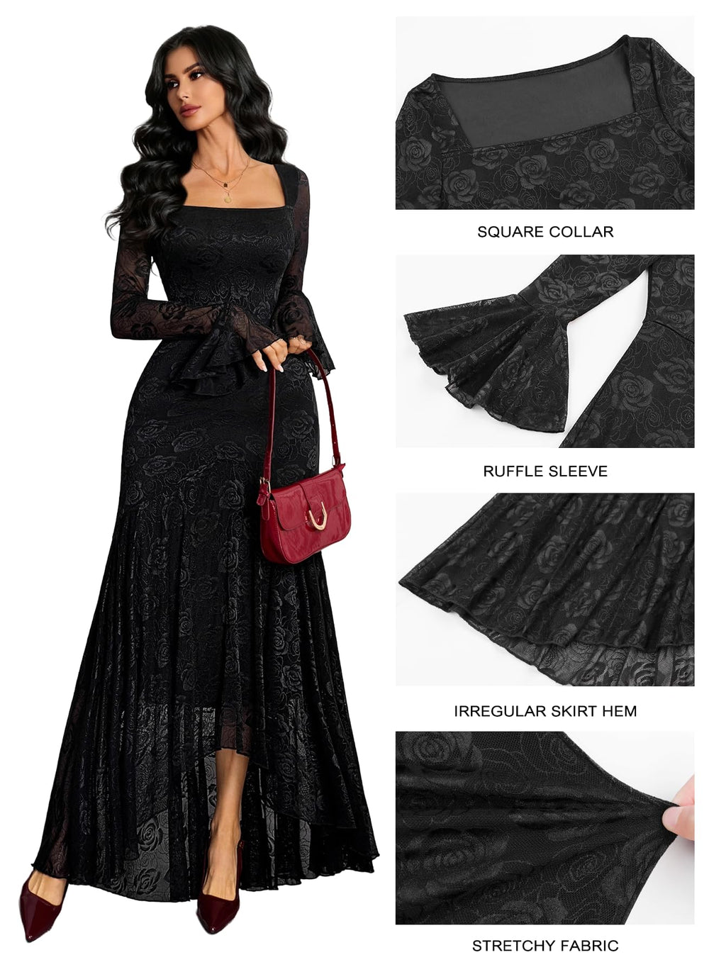 GothDark Plus Size Cocktail Dress with Sleeves Holiday Party Dresses for Women Women's Clothes Black X-Large Fits US Size 12