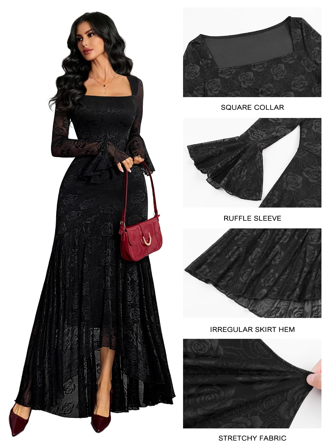 GothDark Plus Size Cocktail Dress with Sleeves Holiday Party Dresses for Women Women's Clothes Black X-Large Fits US Size 12