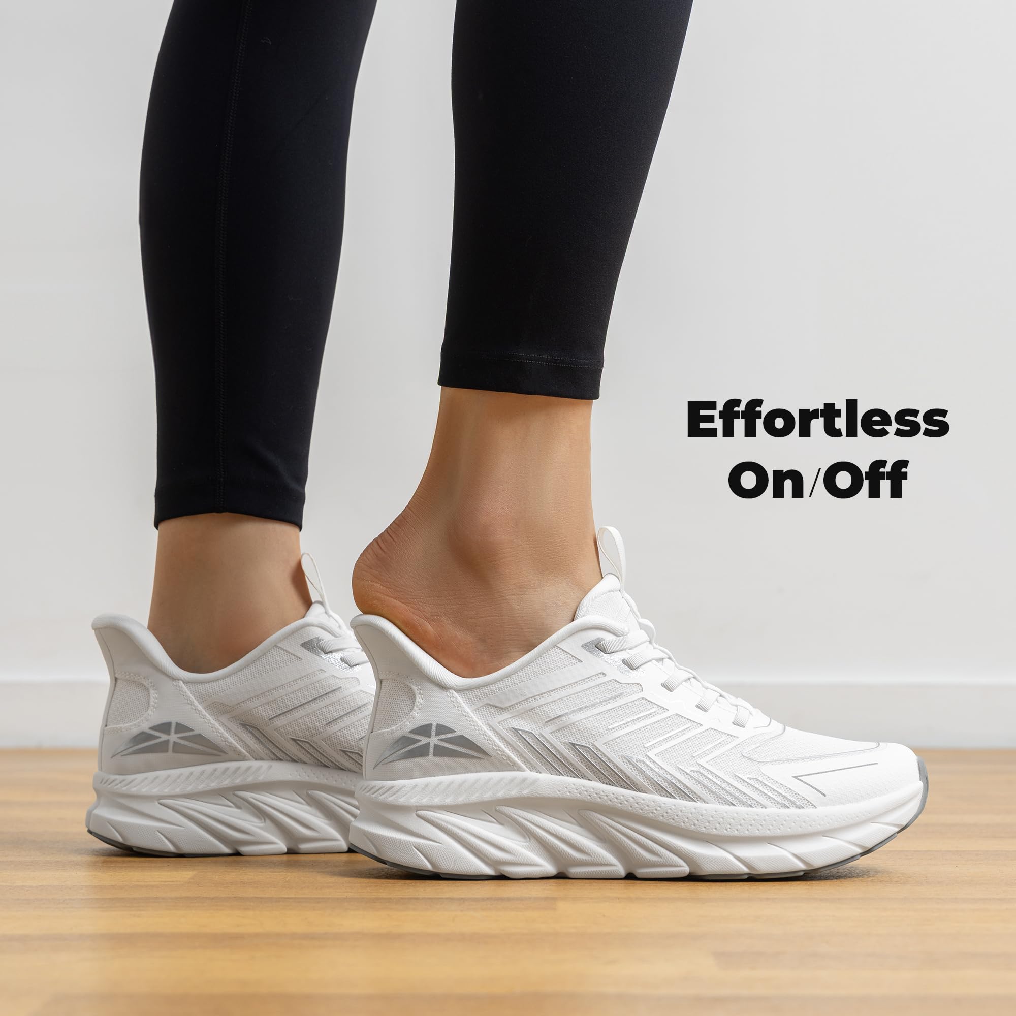 ALLSWIFIT Women's Slip On Walking Shoes Running Comfortable Tennis Breathable Non Slip Athletic Gym Workout Cross Training Fashion Sneakers,Size 8,White,SARR034W
