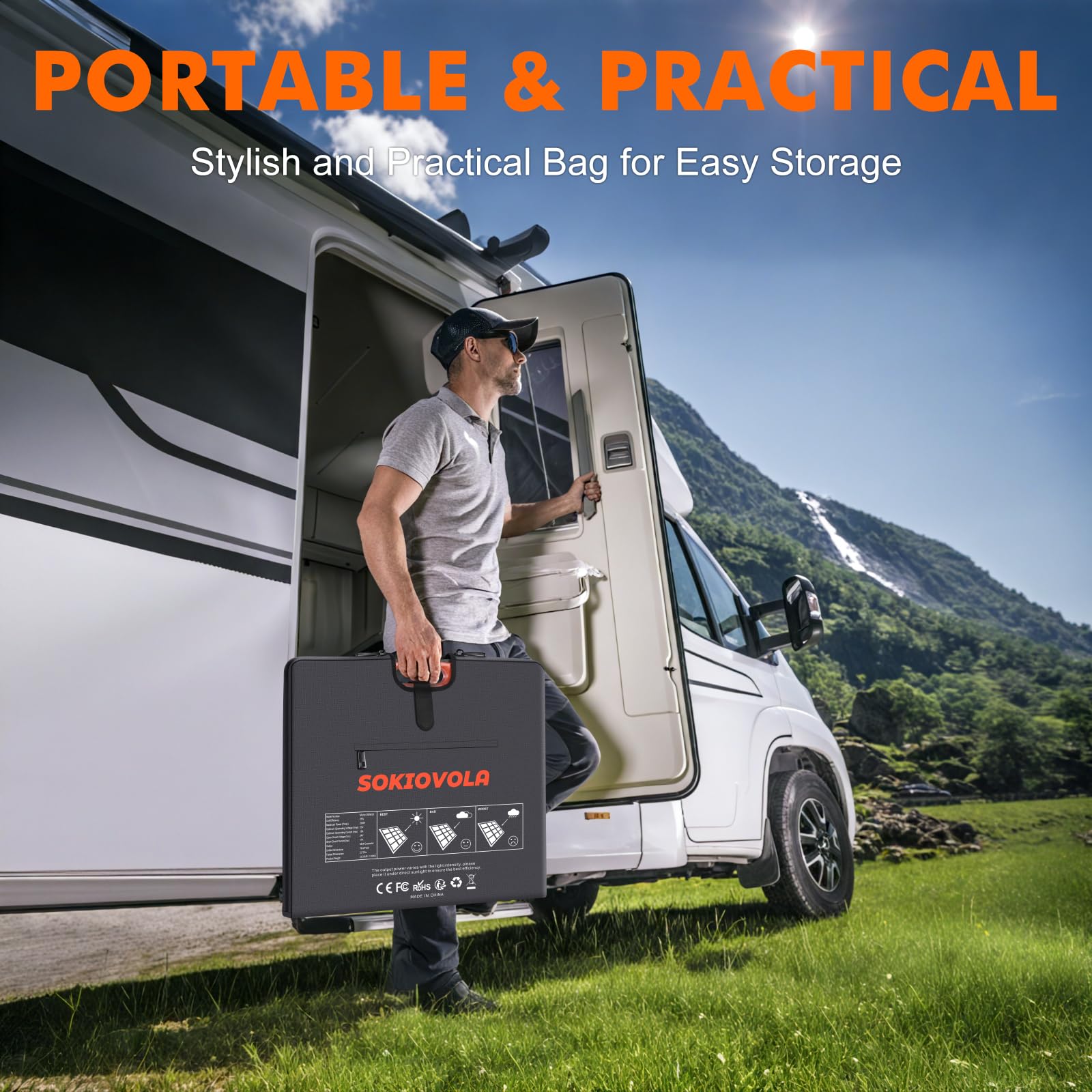 SOKIOVOLA N-Type 16BB 200W Portable Solar Panel for EF/Jackery/Bluetti/Anker Power Station 20V Foldable Solar Panel 25% High Efficiency IP68 Waterproof for Outdoor Trip RV Camping Blackout Off Grid