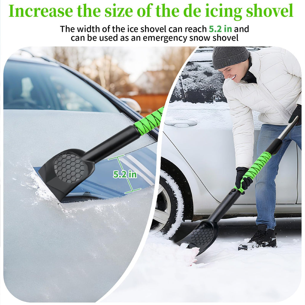 45.6" Ice Scraper and Snow Brush for Car Windshield [Silicone Bristles] ,3-in-1 Extendable Emergency Snow Shovel with Ergonomic Foam Grip and 360° Pivoting Brush Head for Christmas, Car Auto Truck SUV