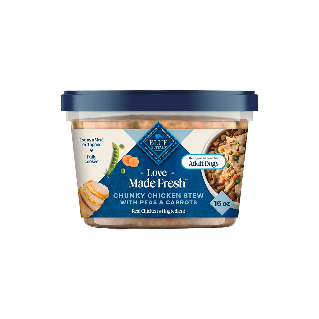 Blue Buffalo Love Made Fresh Natural Adult Dog Food, Refrigerated, Chunky Chicken Stew with Carrots and Peas, Fresh Dog Food, Ready-to-Serve, 1-lb Tub