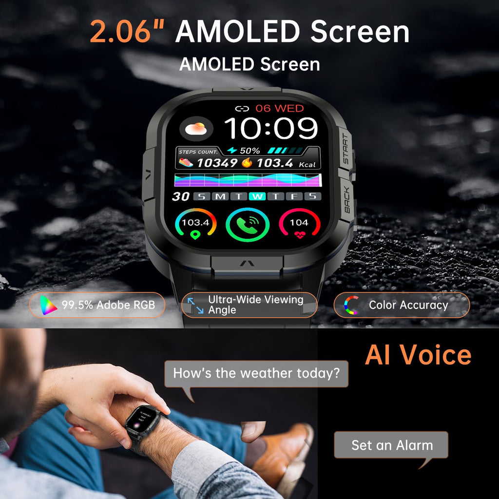 Smart Watch for Men Fitness Tracker: Waterproof Military Digital Mens Watches Running Make Answer Call Smartwatch Android Phone iPhone Samsung Compatible Sleep SpO2 Heart Rate Monitor Step Pedometer