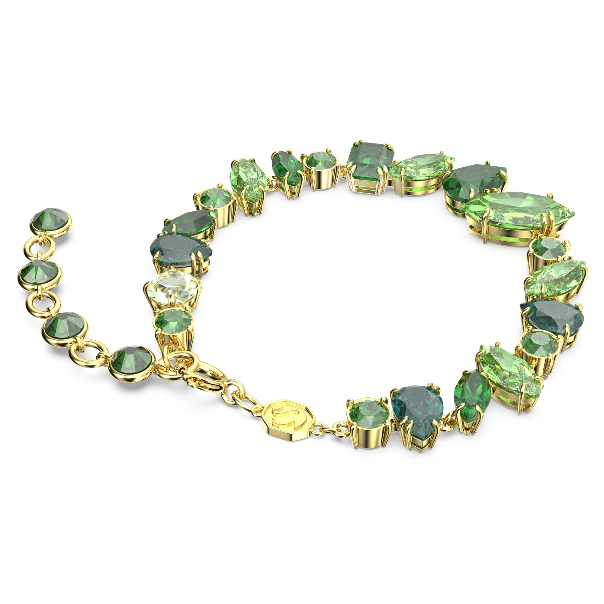 Swarovski Gema Soft Bracelet, Green Crystals, Mixed Cuts, on Gold-Tone Finished Band, Part of the Swarovski Gema Collection