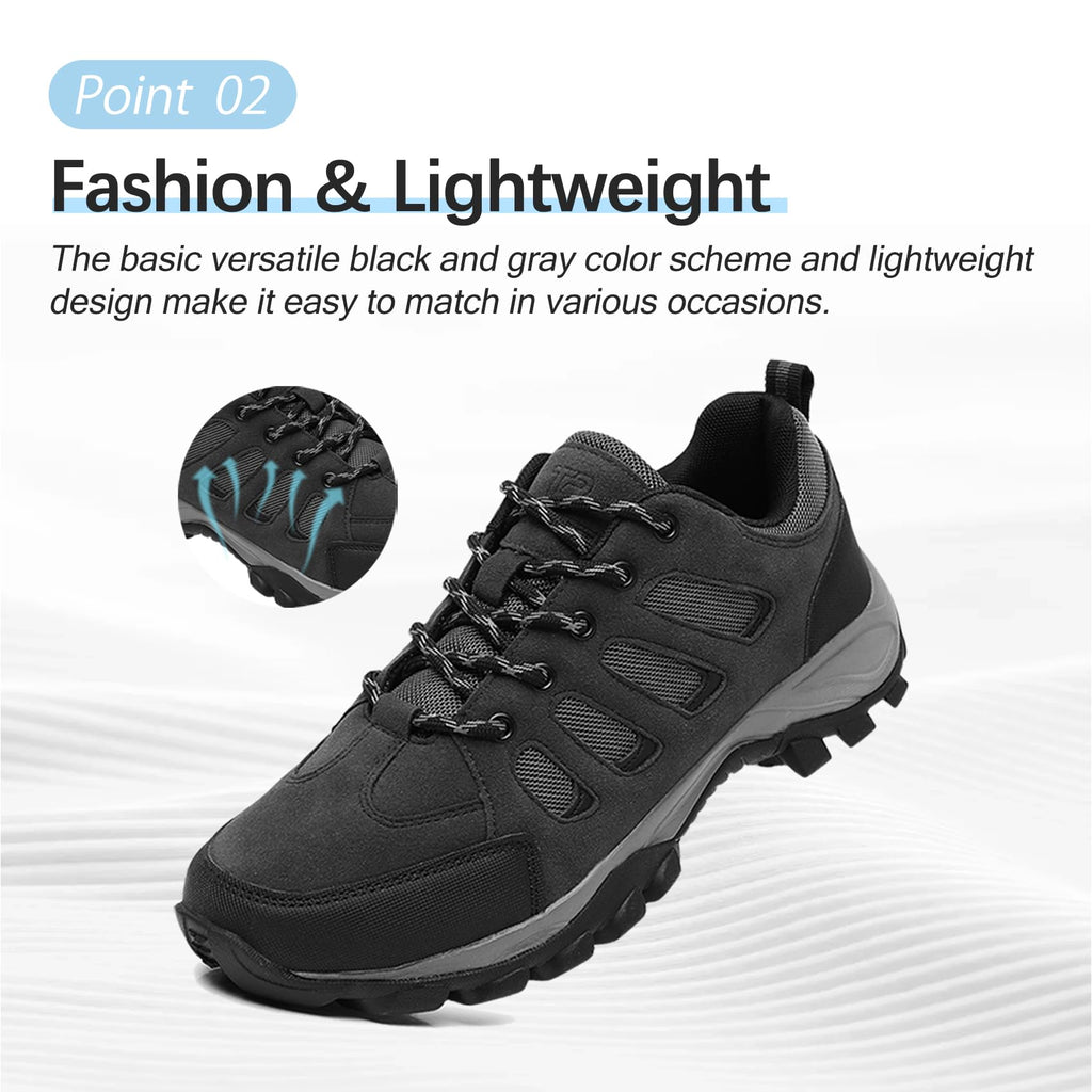 TRAILBLITZ Men's Hiking Shoes Fashion Walking Sneakers Outdoor Workout Footwear Non Slip Comfortable Lightweight Breathable Trekking Backpacking Trail Running(8.5 Men，BlackGray)