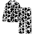 Silk Pajamas for Girls Satin Long Sleeve Button Down PJ Set Two-Piece Sleepwear for Kids, Cow Print, 4-5T