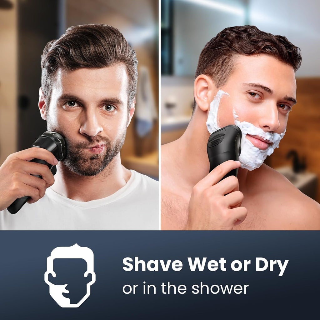Electric Razor for Men Cordless: Wet/Dry Rotary Shaver Waterproof - USB Fast Charging & Sensitive Skin Care - Pop up Trimmer & Precision Blades Upgraded Gorgeous Black Upgraded