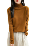 Chanyarn Women's Turtleneck 100% Merino Wool Sweater 2025 Fall Winter Classic Warm Soft Raglan Long Sleeve Knit Sweater (Caramel,S)