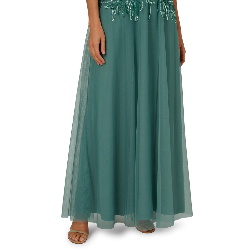Adrianna Papell Beaded Mesh Long Dress, Green Slate, 4
