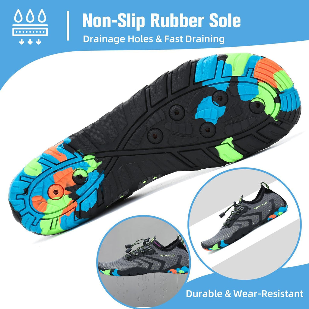 Mishansha Water Shoes for Women Men, Quick-Dry Barefoot Swim Shoes with Drainage Holes, Lightweight Aqua Shoe for Beach Pool River Boating Yoga Walking 10.5 Women/8.5 Men Battleship Grey