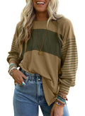 Dokotoo Long Sleeve Shirts Womens Tops Cute 2025 Spring Outfits Trendy Sweatshirt Business Casual Loose Fit Dressy Oversized Fashion Ladies Tunics Work Blouses Striped Colorblock Knit Tops Clothing