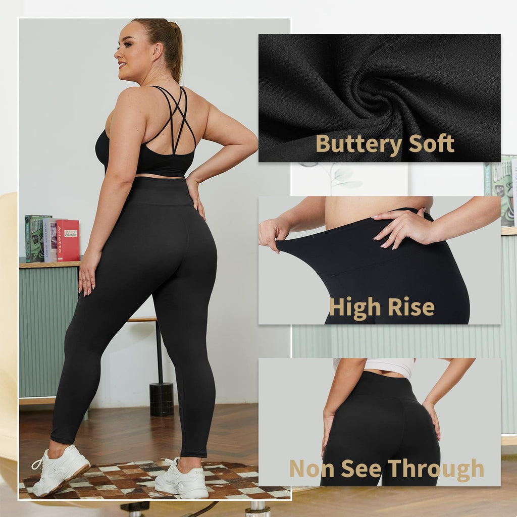HLTPRO 3 Pack Plus Size Leggings for Women(X-Large - 4X)- High Waist Stretchy Soft Pants for Workout Running Yoga Black/Black/Black